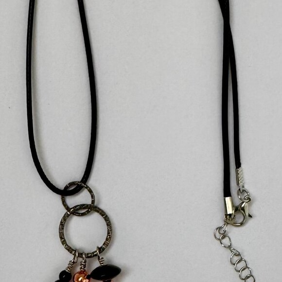 Necklace handmade 3 tier dangle silver heart copper black clear glass OOAK - Picture 6 of 6